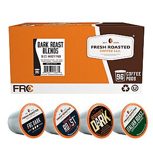 Fresh Roasted Coffee, Dark Roast Blend Variety Pack K-Cup Pods for Keurig Brewers, Dark Roast, Kosher, 96 Count Loose Pack~$20.91 After Coupon & S&S @ Amazon