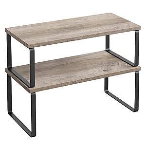 $20.99: SONGMICS Cabinet Organizer Shelf, Set of 2 Kitchen Counter Shelves, Spice Rack, Stackable Expandable Metal and Engineered Wood, Ink Black Heather Greige UKCS200X02