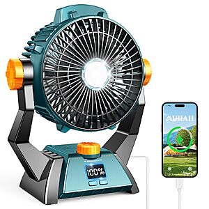 AUIIAH Rechargeable Battery Powered Camping Fan w/ LED Light $14.99 + Free Shipping w/ Prime or on $35+
