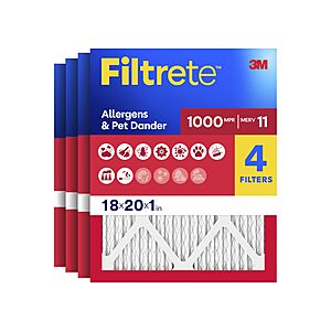 [S&S] $33.73: Filtrete 18x20x1 AC Furnace Air Filter, MERV 11 MPR 1000, Micro Allergen Defense, 3-Month Pleated 1-Inch Electrostatic Air Cleaning Filter, 4 Pack