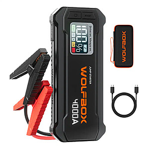WOLFBOX - 4000A Car Battery Jump Starter, Portable Battery Booster, Fast Charger, Jump Box for 10L Gasoline and Diesel Engines $79.99