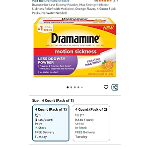 Dramamine motion sickness powder 45% off