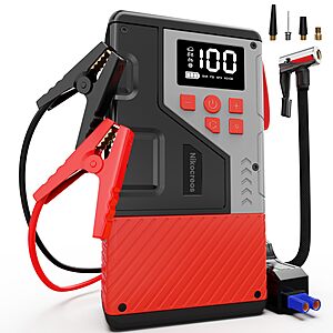 Portable Car Jump Starter with Air Compressor for Emergencies,3000A Peak and 150 PSI Max,for 12L Gas & 10L Diesel Engines,LCD Display,LED Light