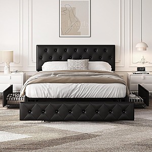Yaheetech Queen Bed Frame w/ Storage Drawers and Adjustable Headboard $129.95 + Free Shipping