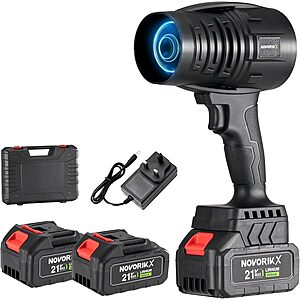 Prime, NovorikX 20V Cordless Mini Turbo Leaf Blower, 30000RPM Handheld Snow Blower with 2 X 3.0Ah Batteries & Charger, $15.99