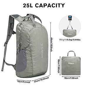 PRIME DAY:  G4Free 25L Lightweight Hiking Backpack Packable Foldable $8.39