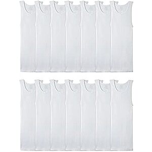 [Prime] $15.69* | 14-Pack Fruit of the Loom Men's Moisture Wicking Tank A-Shirt (White) at Amazon