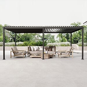 MIRADOR 80S Louvered Pergola 10' x 20', Modern Style with Adjustable Louvers and Integrated Drainage System for Deck Garden Yard, Easy Installation, Plus Size, Charcoal $1348