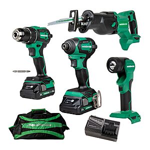 (Prime) Metabo HPT 18V MultiVolt™ Cordless 4-Pc Combo Kit | Includes 2-18V 2.0Ah Batteries | Lifetime Tool Warranty | KC18DEX4 $225.32