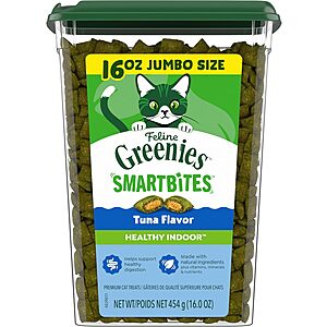 [Prime] Greenies Feline Smartbites Indoor Cat Treats (Tuna, 16-Ounce) $13.53 w/ S&S + Free Shipping
