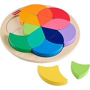 [Prime] $5.49* | 19-Piece Fisher-Price Wooden Color Shape Sorting Wheel Toy Puzzle at Amazon