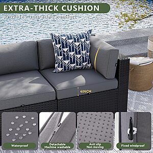 Aoxun 8 Piece Patio Furniture Set with 44” Fire Pit Table, Wicker Rattan Patio Sectional Sofa, Outdoor Furniture Set with Thickened Cushion, Grey $578.99