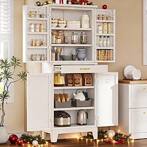 YITAHOME 71" Metal Kitchen Pantry Storage Cabinet with 4 Doors Adjustable Shelves and Door Racks (White) $153 + Free Shipping