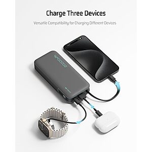 CUKTECH 45W Power Bank 20000mAh, Portable Travel Charger Built-in USB C Cable $19.37