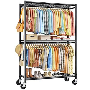 [Prime] 80.7" Sakugi Double Hanging Rod Clothing Rack w/ Wheels & Leveling Feet $56.99 + Free Shipping