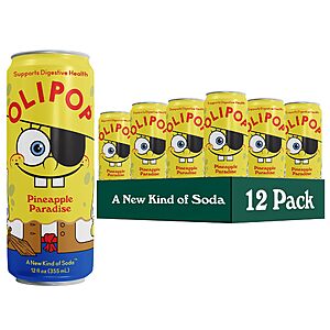 12-Pack 12-Ounce OLIPOP Prebiotic Soda (SpongeBob Pineapple Paradise) $13 + Free Shipping w/ Prime or on $35+