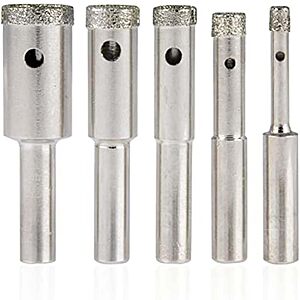 NEIKO Diamond Hole Saw, 5 Pc Diamond Drill Bit Set, 5/32–1/2-Inch Hollow Core, 1/4-Inch Shank, Glass Drill Bit - $7.75