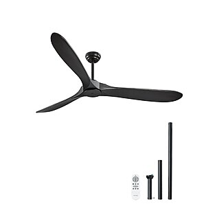 VEVOR 72" 3-Wood-Blade Ceiling Fan without Light (Black) $86, (Brown) $89 + Free Shipping $86.35