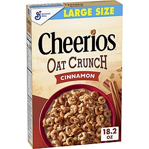 Cheerios Oat Crunch Cinnamon Breakfast Cereal, Made with Whole Grain, Large Size, 18.2 oz~$2.29 With S&S @ Amazon