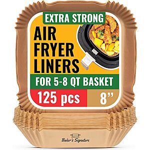 [Prime] 125-Count 8" Square Baker's Signature Disposable Air Fryer Parchment Paper Liners $9.02 w/ S&S + Free Shipping