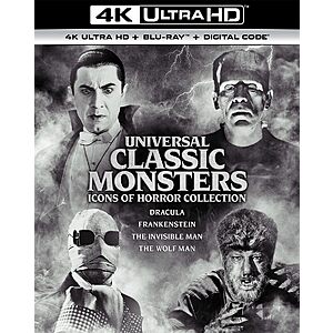 Universal Classic Monsters: Icons of Horror Collection (Dracula / Frankenstein / The Invisible Man / The Wolf Man) - 4K Ultra HD + Blu-ray + Digital $25.64 Amazon