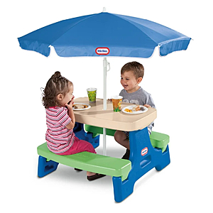 Little Tikes Outdoor Portable Kids Picnic Table with Umbrella, Blue Green - $49.99