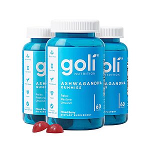 [S&S] Goli Ashwagandha & Vitamin D Gummy - 180 Count - Mixed Berry, KSM-66, Vegan, Plant Based, Non-GMO, Gluten-Free & Gelatin Free Relax. Restore. Unwind, Pack of 3 $13.52