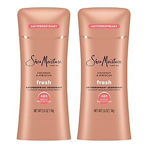 [S&S] SheaMoisture Antiperspirant Deodorant Stick Fresh Coconut & Hibiscus 2 Count  2.6 oz $6.29