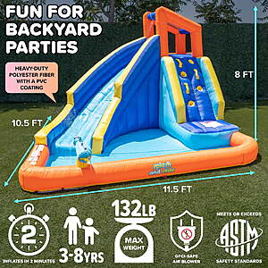 Sportspower Big Wave II Inflatable Water Slide with Climbing Wall & Splash Pool, Kids Backyard Water Park with Blower, Outdoor Ages 3–8 $189.99