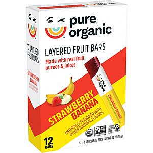 [Prime Members] Pure Organic Layered Fruit Bars Strawberry & Banana or Pineapple & Passionfruit (24 bars 2 cases) $9.75
