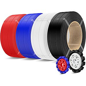 UNLU 4KG PLA+2.0 3D Printer Filament Refill, Stronger PLA+ Filament Bundle, No Spool 3D Filaments Refill 1.75mm, 1KG/Roll, 4 Packs, Black+White+Red+Blue F/S $39.99