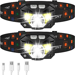 [Prime] 2-Pack LHKNL Rechargeable LED Headlamp Flashlight w/ Motion Sensor & 8 Modes $15.19 + Free Shipping