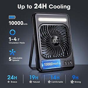 Amazon Prime - Portable Travel Fan, 5 Speeds Strong Wind Cruise Fan with LED Lantern - $17.5