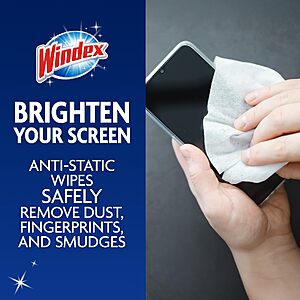 PRIME S&S $3.32 Windex Electronic Cleaning Wipes, Pre-Moistened Screen Wipes for TVs, Phones, and Other Electronics, Resealable for a Freshness Lock, 25 Count
