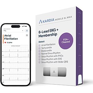 KardiaMobile 6L Max EKG Monitor FDA-Cleared Heart Monitor, Medical-Grade Results in 30 Seconds, Unlimited Recordings, Works with Smartphones $119.00