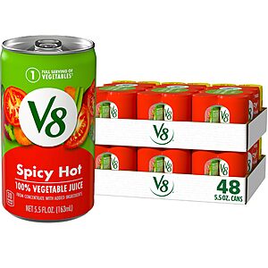 48-Count 5.5-Oz V8 Spicy Hot 100% Vegetable Juice $13.30 w/ S&S + Free Shipping w/ Prime or on $35+