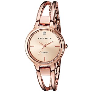 Anne Klein Women's AK/2626RGRG Diamond-Accented Dial Rose Gold-Tone Open Bangle Watch $30