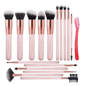[Prime] $6.45* | 16-pc Real Perfection Makeup Brush Set w/ Eyebrow Razor (Pink) at Amazon
