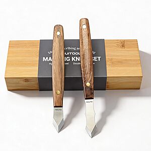 [Prime] RUITOOL 2-Piece Ambidextrous Marking Knife Set for Woodworking w/ Double Beveled High Carbon Steel Blades & Bamboo Storage Box $33.54+ Free Shipping