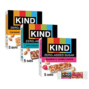 S&S KIND Zero Added Sugar Bars Variety Pack, Dark Chocolate Nuts & Sea Salt, Caramel Almond Sea Salt, Raspberry Vanilla Cashew, Low Sugar, Keto-Friendly, 15ct for $13.77