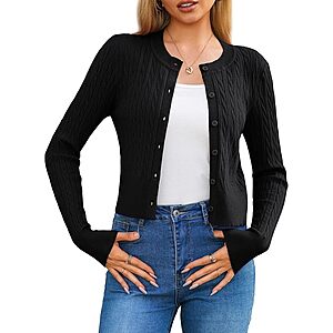 Women's Lightweight,Micro-Cable Cropped Cardigan Sweaters XS-XL | Crewneck, Button Down, Long Sleeve, Shrug,Micro-Cable Knit $26.5