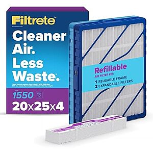 [SnS, AC] $16.10 | Filtrete 20x25x4 Refillable Air Filter Starter Kit, MPR 1550, MERV 12, 1 Reusable Air Filter Frame & 2 Air Filters, Fits Honeywell & Lennox at Amazon