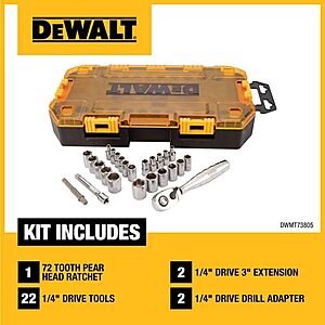 DEWALT Drive Socket Set, SAE/Metric, 1/4-Inch Drive, 25-Piece (DWMT73805) $29.99