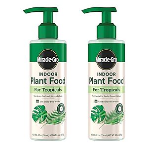 [Prime] $8.79* | 2-Pk 8-Oz Miracle-Gro Indoor Plant Food Liquid Fertilizer (Tropicals) at Amazon