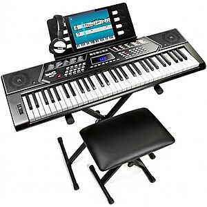 [Resale, AC] $84.30 | RockJam 61 Key Keyboard Piano Stand With Pitch Bend Kit, Piano Bench, Headphones, Simply Piano App & Keynote Stickers (Used - Like New) at Amazon