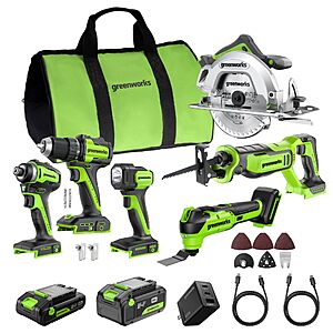 GREENWORKS 24V (6-Tool) Combo (Drill, Impact Driver, Circular Saw, Reciprocating Saw, Multi-Tool, Flashlight) $359.99