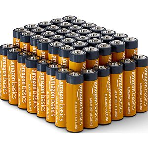 Prime, Amazon Basics 48-Pack AA Alkaline High-Performance Batteries, 1.5 Volt, 10-Year Shelf Life, Long-lasting, No Leakage, $11.63