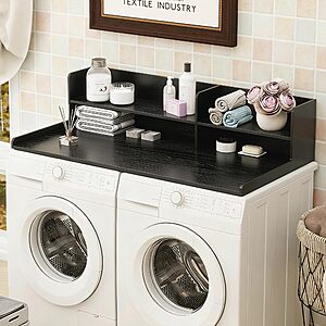 [Prime] 2 Tier 54.7" W X 28.3" D Desility Wood Washer Dryer Countertop w/ Shelf (Black)   $40.00 + Free Shipping