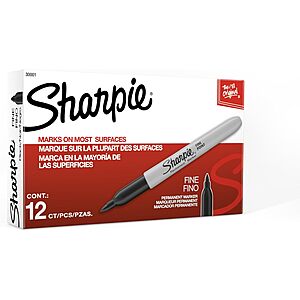 Prime Members: Sharpie Permanent Markers, Fine Tip, Black, 12 Count $5.12