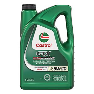 Castrol GTX High Mileage 5W-20 Synthetic Blend Motor Oil, 5 Quarts $14.20 with S&S at Amazon
